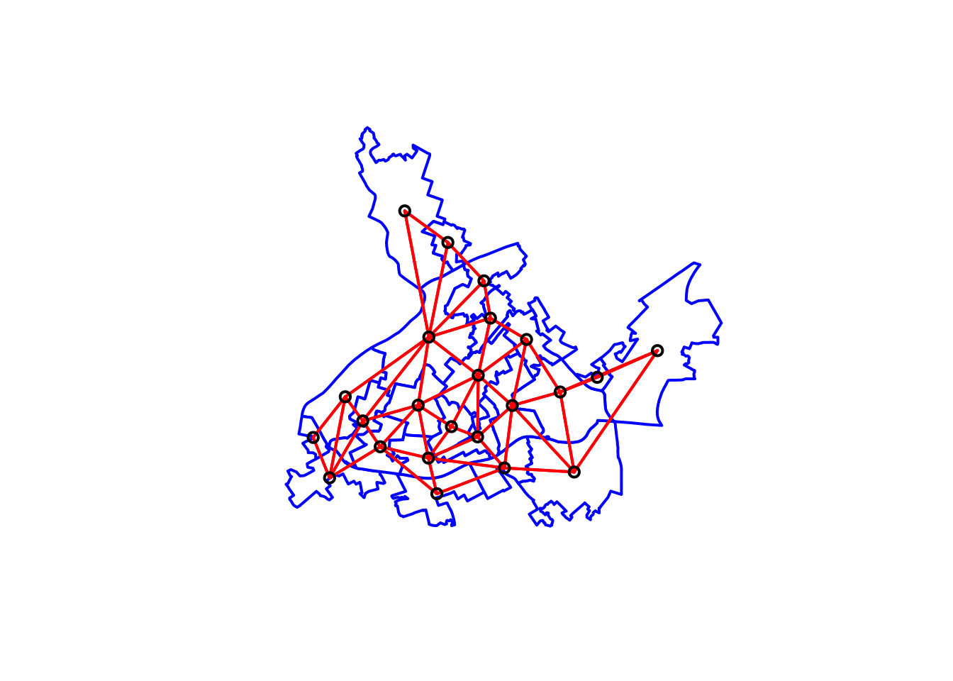 Neighbouring relationships between LSOAs with Queen contiguity criteria