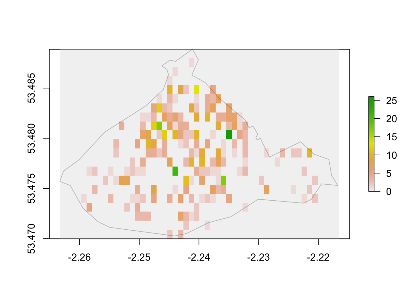 Raster map of burglary across Manchester