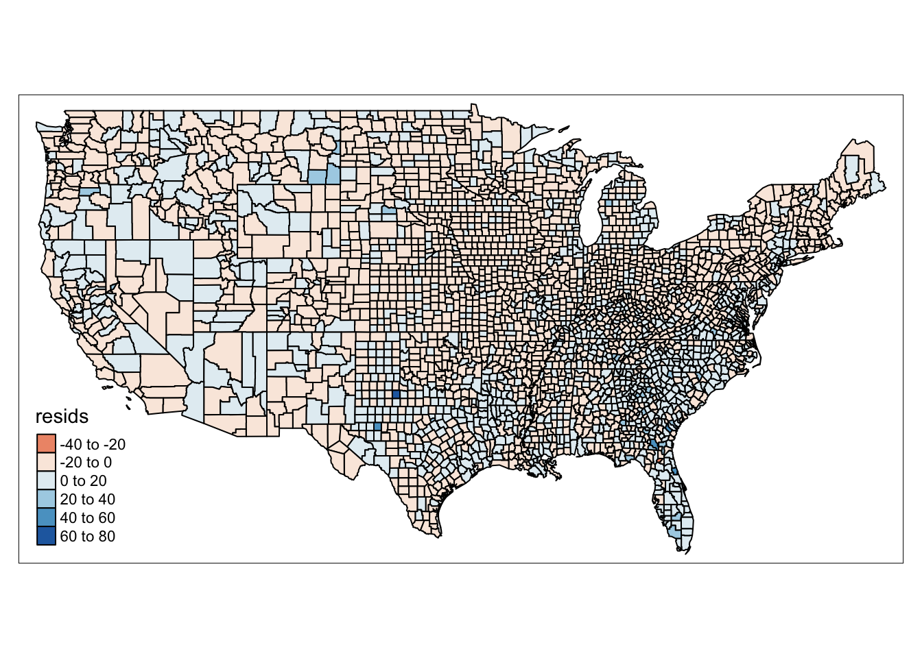 Map of local R-square value for each county