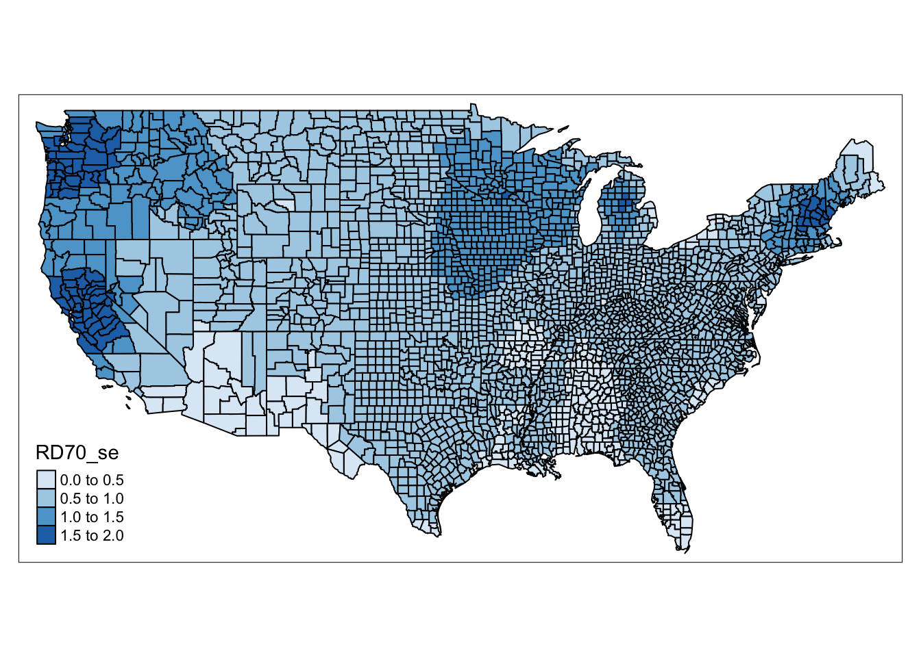 Map of coefficient for resource deprivation value for each county