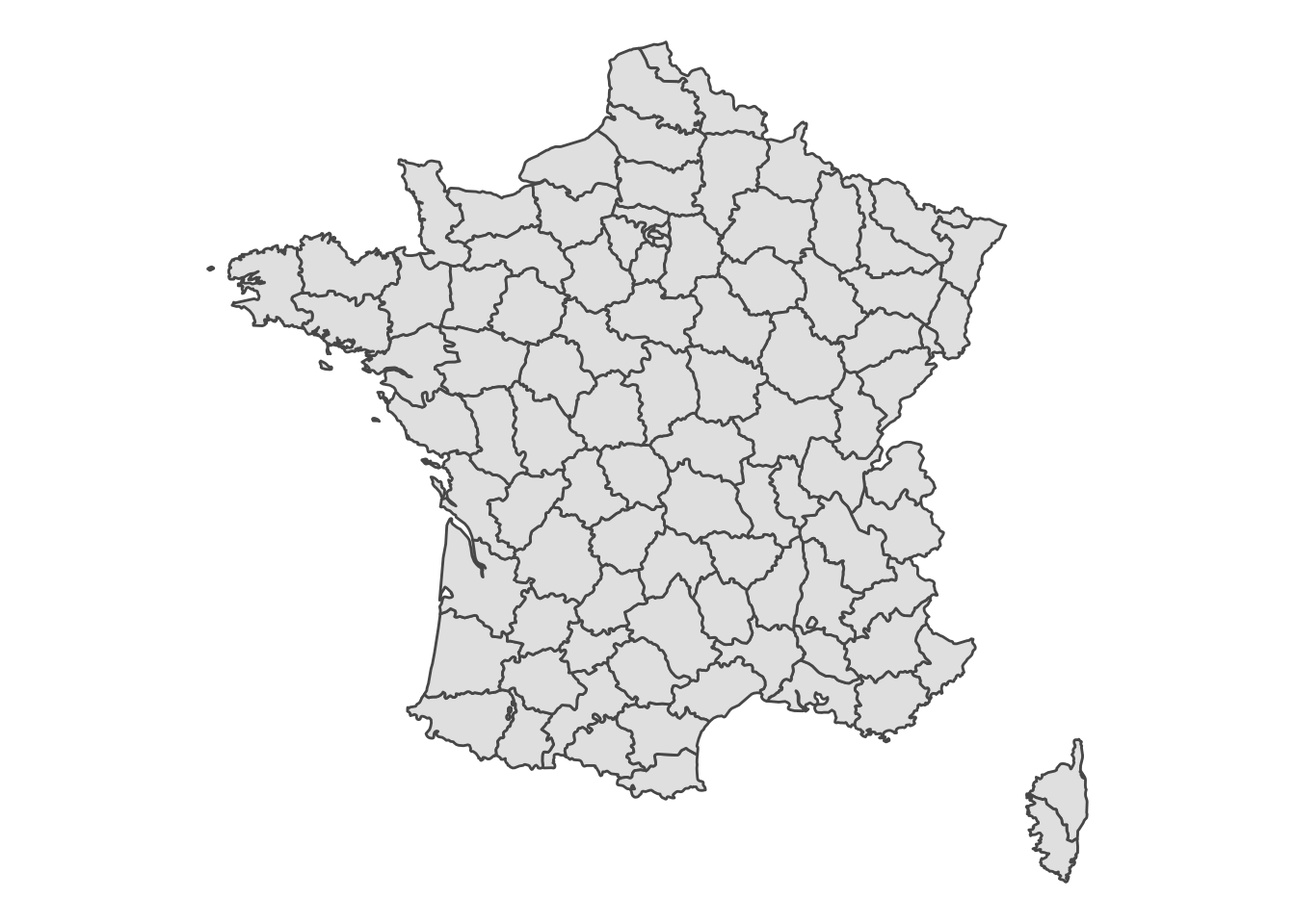 A grey outline of France and its districts, shaded in light grey.